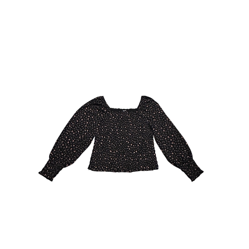 Madewell Georgette Lucie‎ Bubble-Sleeve Smocked Top in Stem Scatter Medium